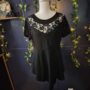 Black Lace Yoke Women's Top